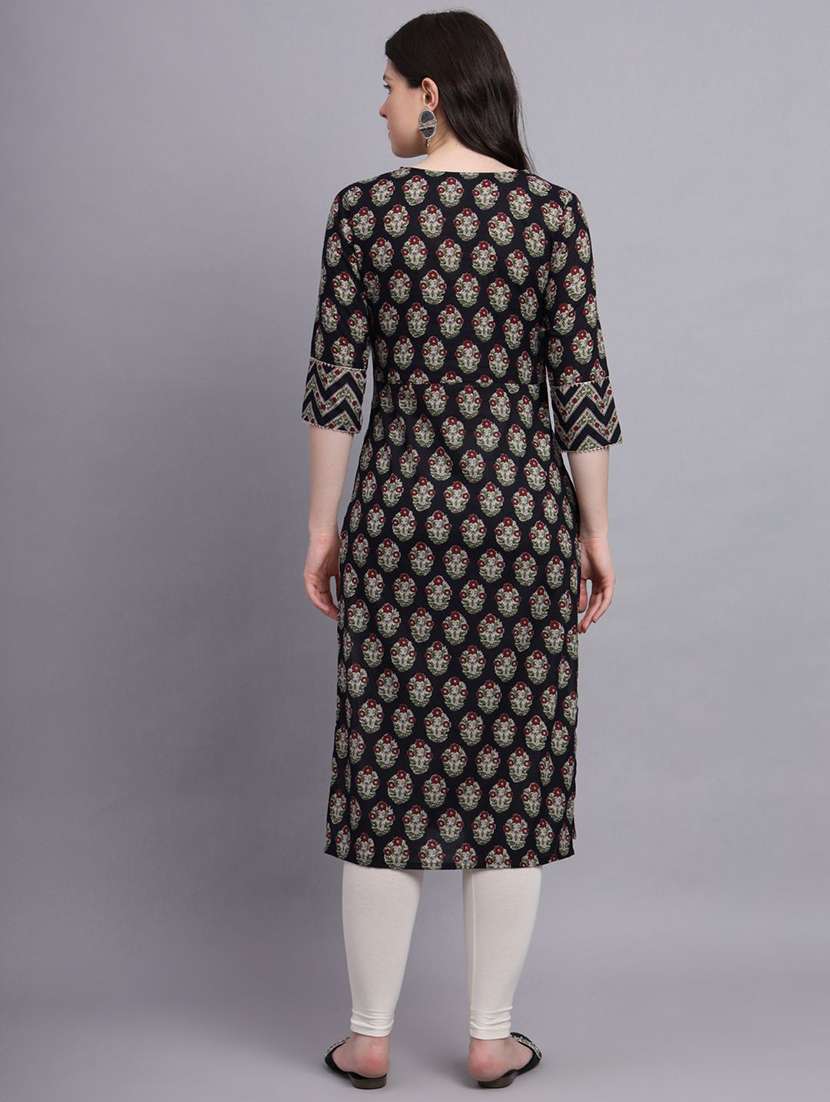 women printed three quarter sleeves straight kurta - 22571064 -  Standard Image - 2