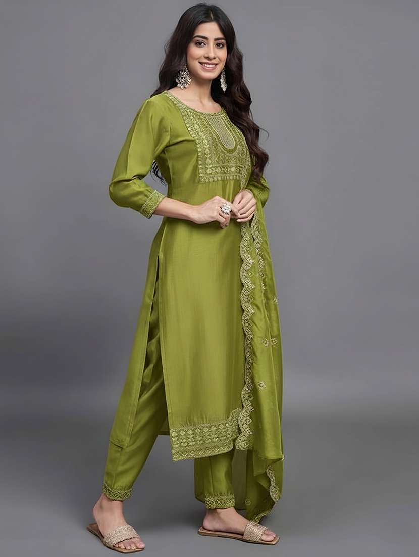 women embroidered three quarter sleeves kurta pant set with dupatta - 22571072 -  Standard Image - 2