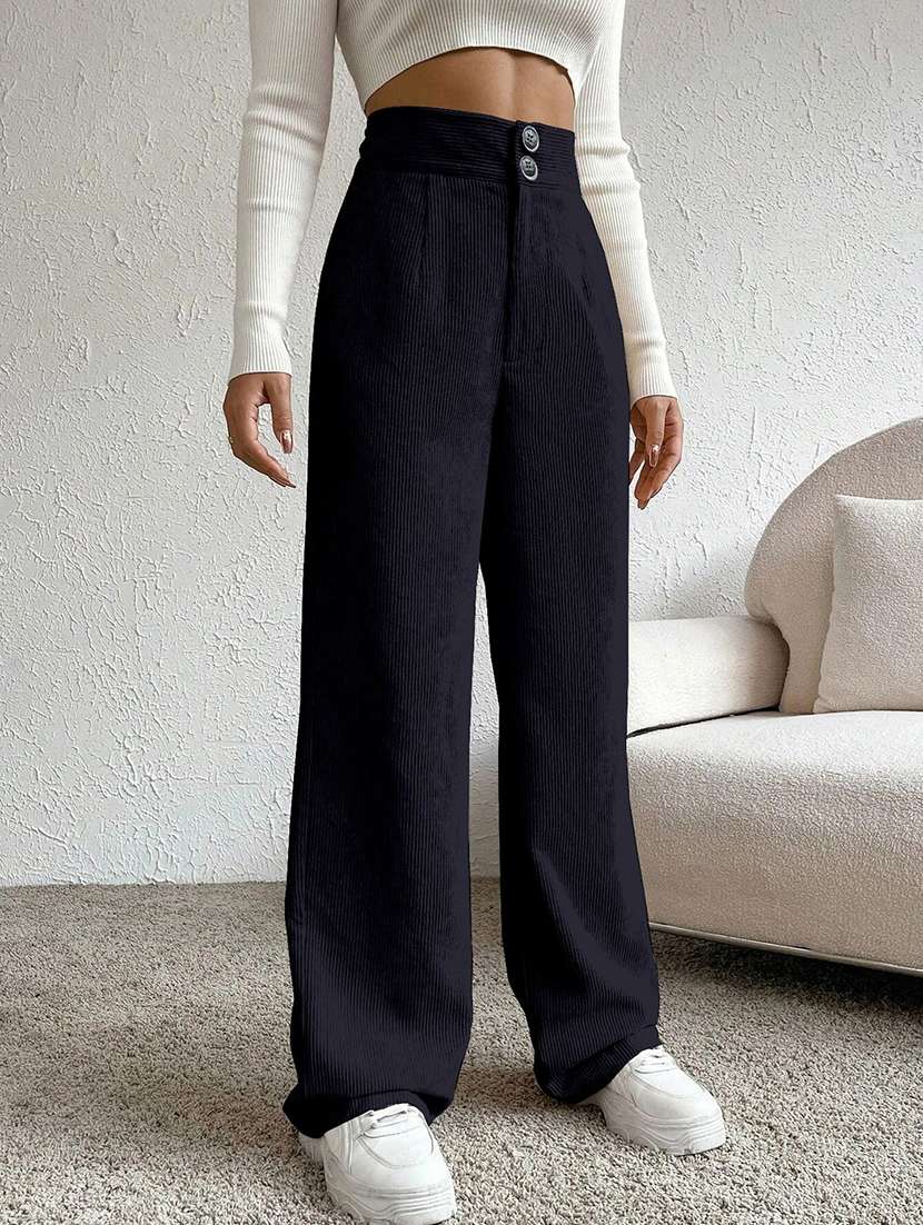 women self design high rise wide leg trouser - 22571077 -  Standard Image - 2