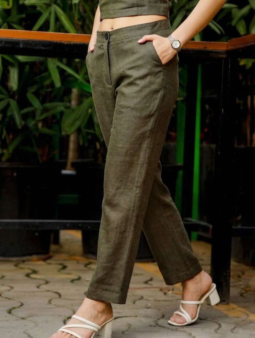 women solid mid rise straight trouser - 22571079 -  Standard Image - 2