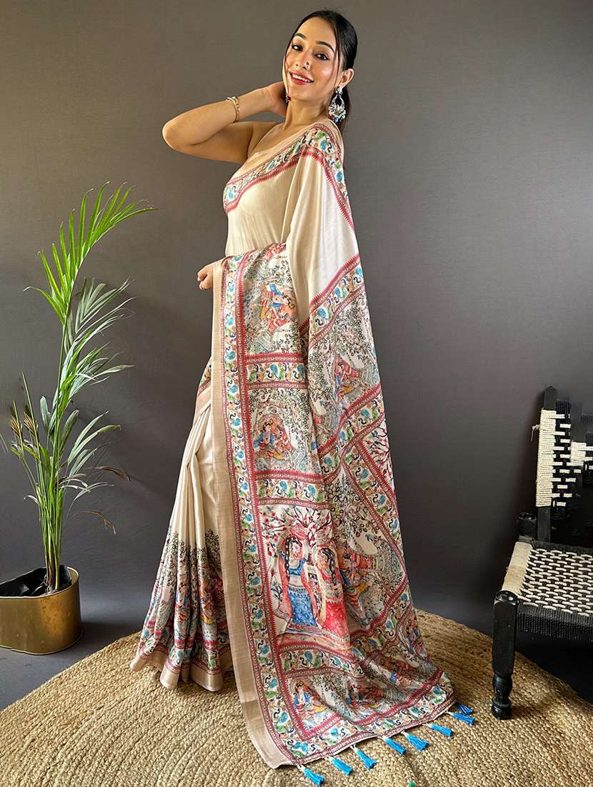 women madhubani printed saree with blouse - 22571136 -  Standard Image - 2