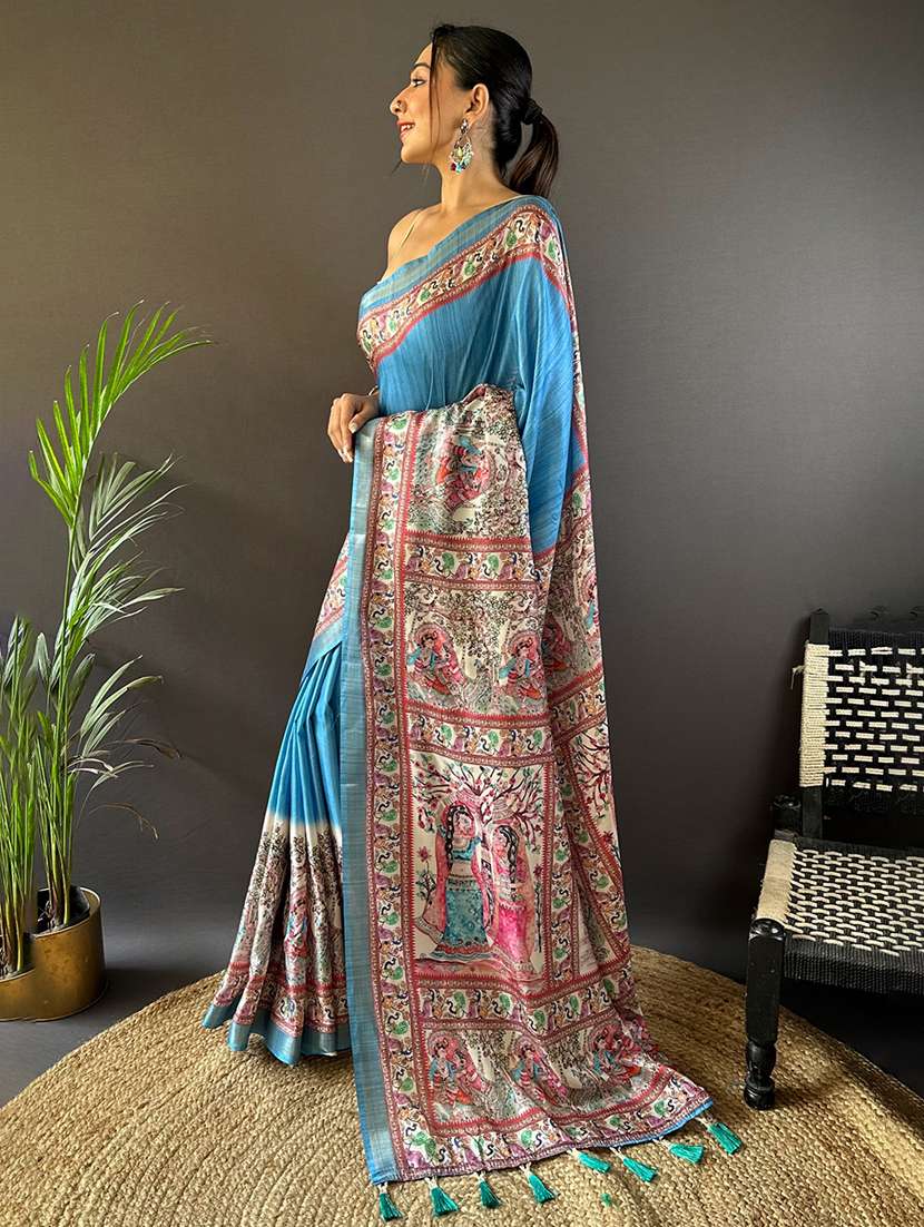 women madhubani printed saree with blouse - 22571139 -  Standard Image - 2