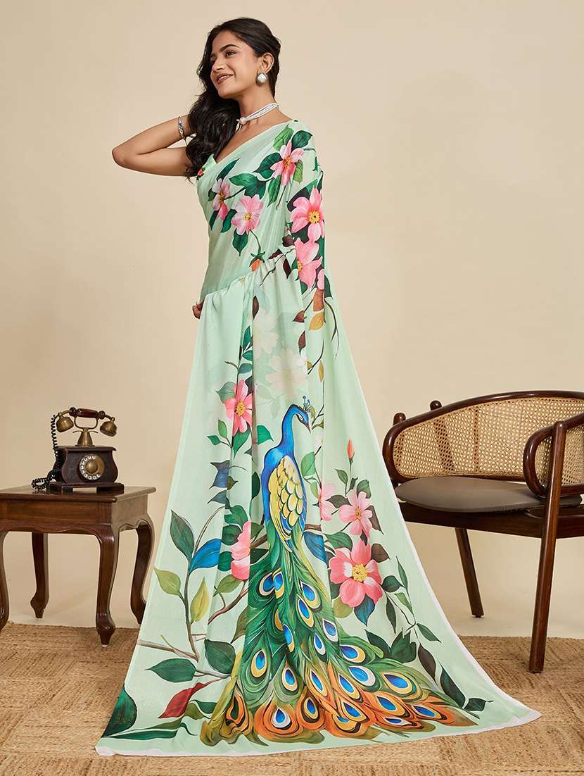 women printed casual wear saree with blouse - 22571398 -  Standard Image - 2