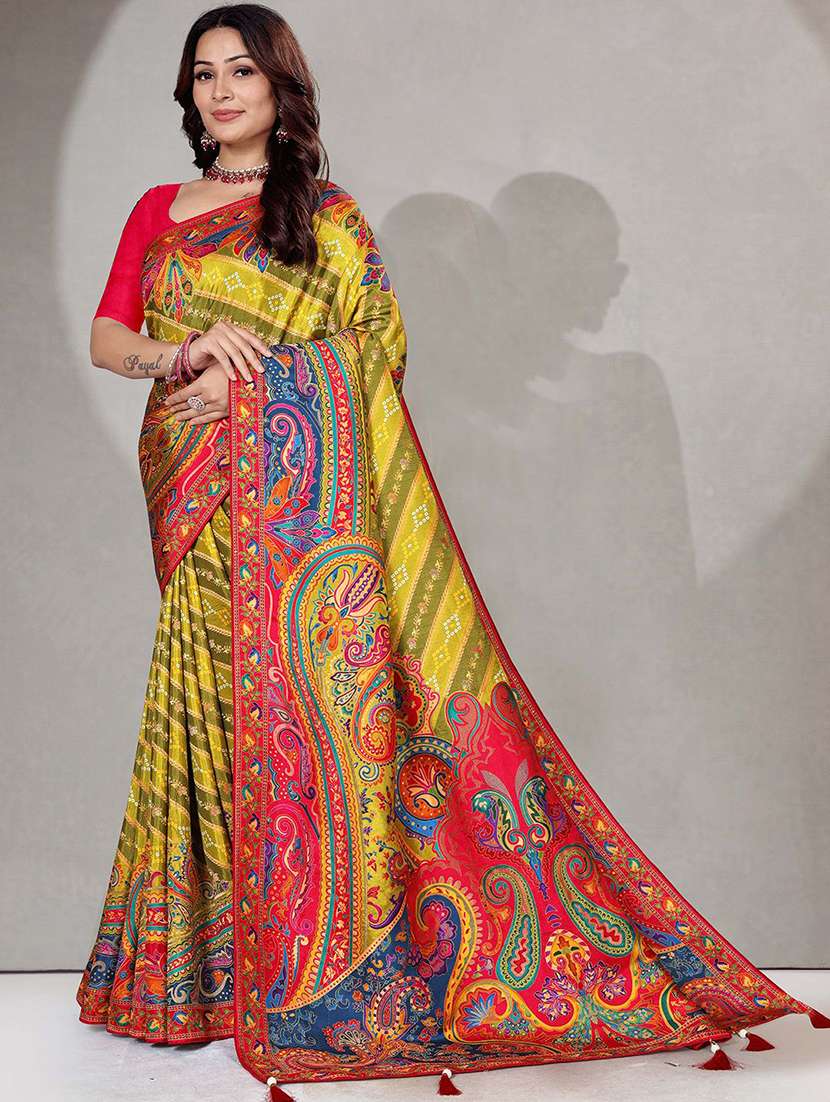 women paisley printed saree with blouse - 22571486 -  Standard Image - 2