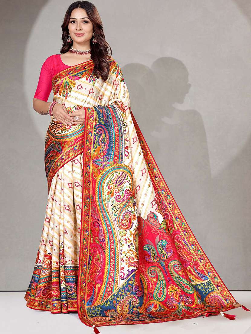women paisley printed saree with blouse