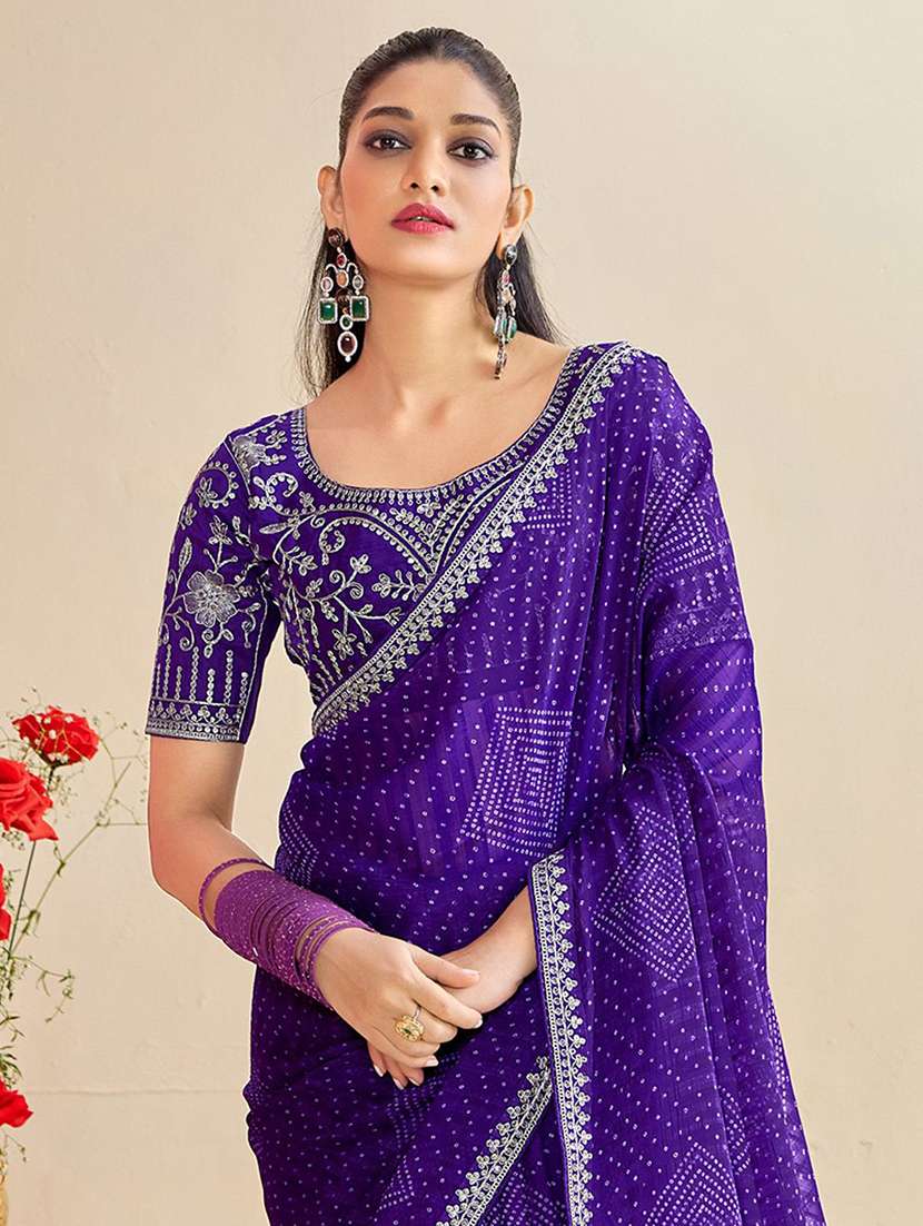 Women Bandhani Printed Saree With Blouse - 22571502 -  Standard Image - 2