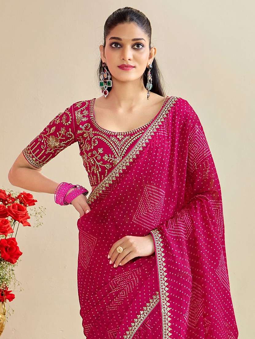 women bandhani printed saree with blouse - 22571505 -  Standard Image - 2