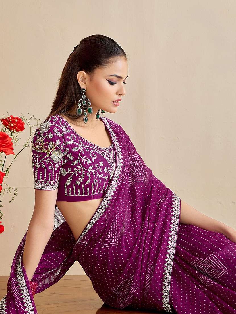 Women Bandhani Printed Saree With Blouse - 22571508 -  Standard Image - 2