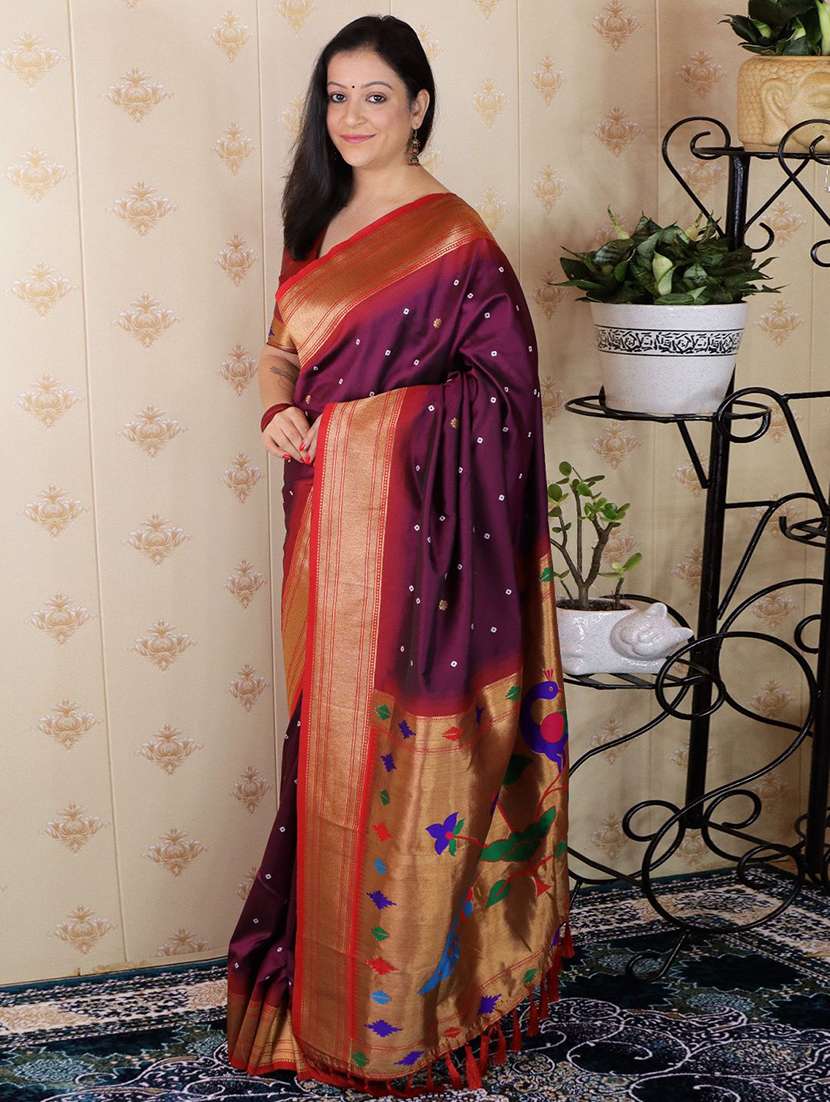 purple silk blend paithani saree with blouse - 22571698 -  Standard Image - 2