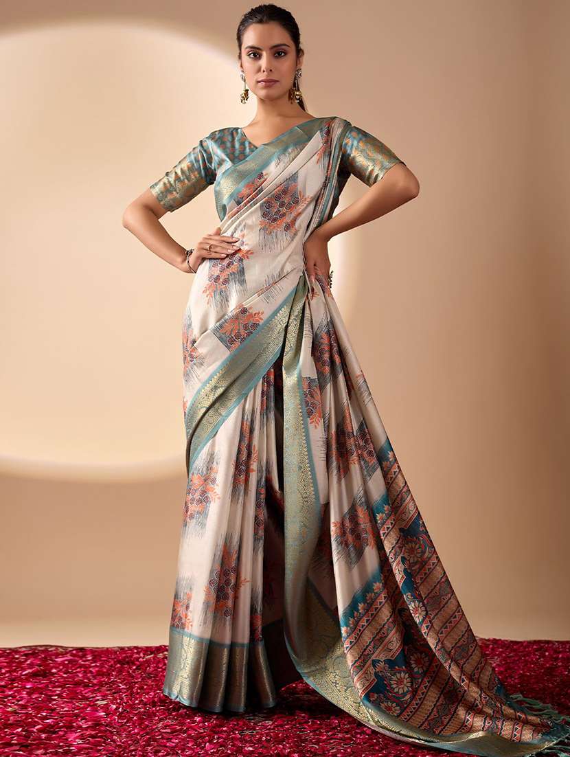 women printed bordered saree with blouse - 22571829 -  Standard Image - 2