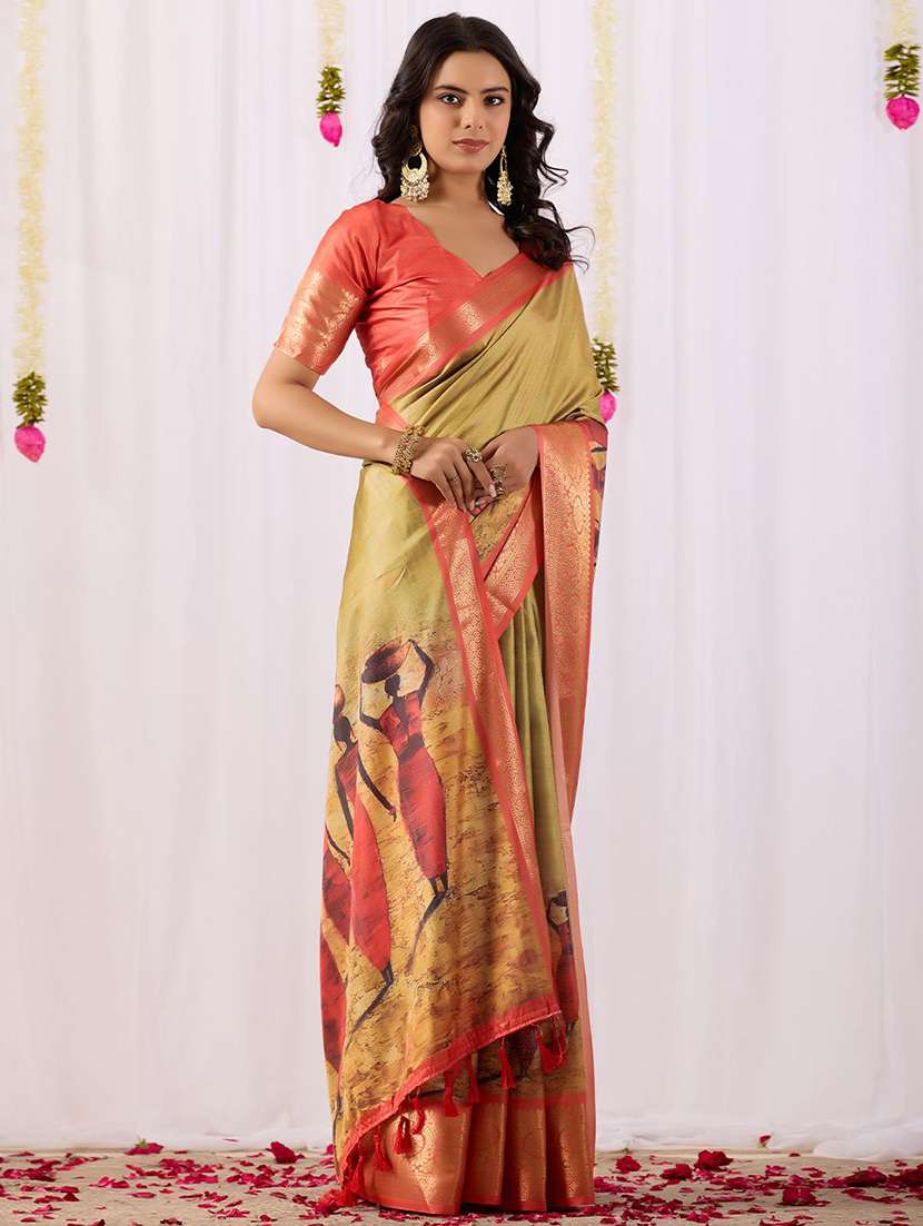 women printed bordered saree with blouse - 22571830 -  Standard Image - 2