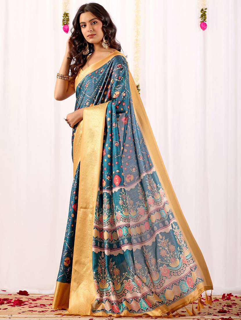 women printed bordered saree with blouse - 22571832 -  Standard Image - 2