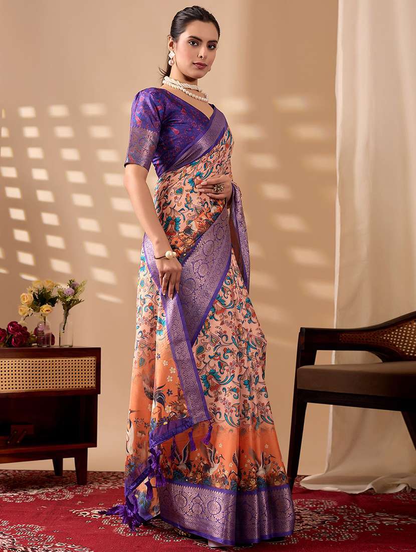 women printed bordered saree with blouse - 22571837 -  Standard Image - 2