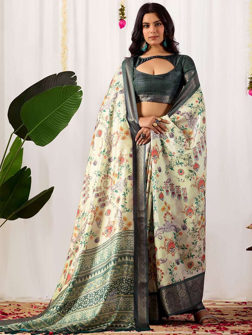 women printed bordered saree with blouse - 22571850 -  Standard Image - 2