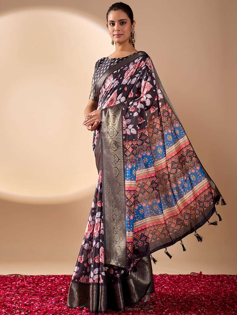 Women Printed Bordered Saree With Blouse - 22571851 -  Standard Image - 2