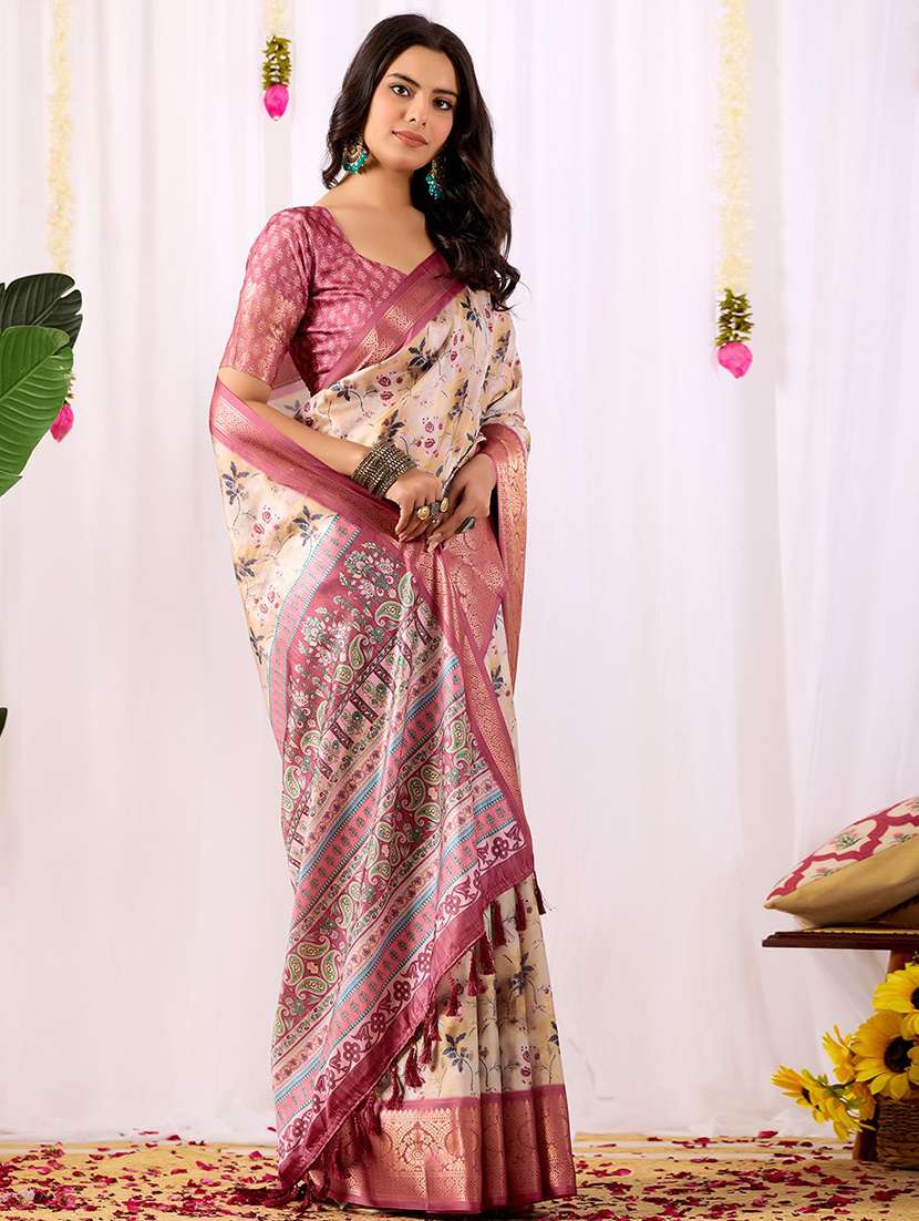 women printed bordered saree with blouse - 22571859 -  Standard Image - 2