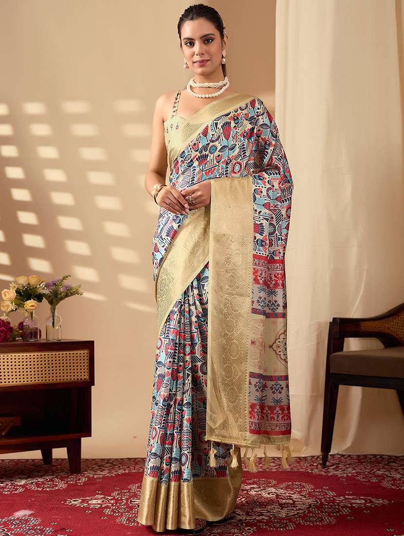 women printed bordered saree with blouse