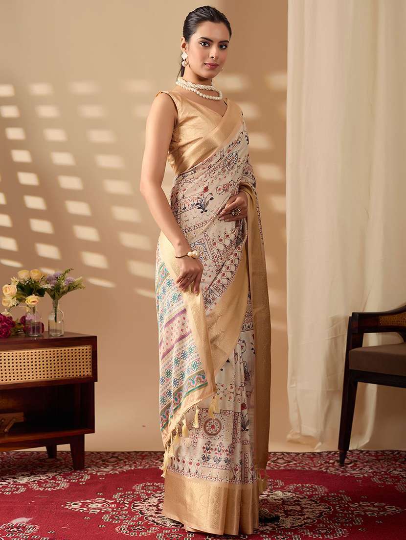 Women Printed Bordered Saree With Blouse - 22571864 -  Standard Image - 2