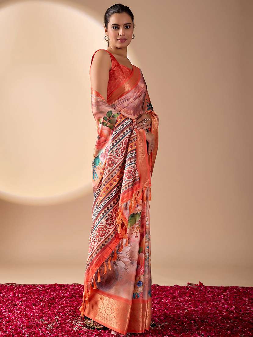 Women Printed Bordered Saree With Blouse - 22571869 -  Standard Image - 2
