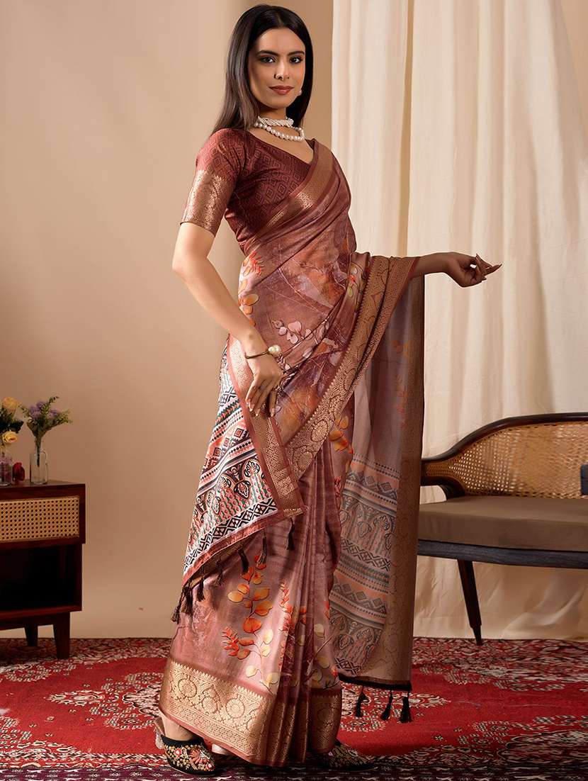women printed bordered saree with blouse - 22571870 -  Standard Image - 2