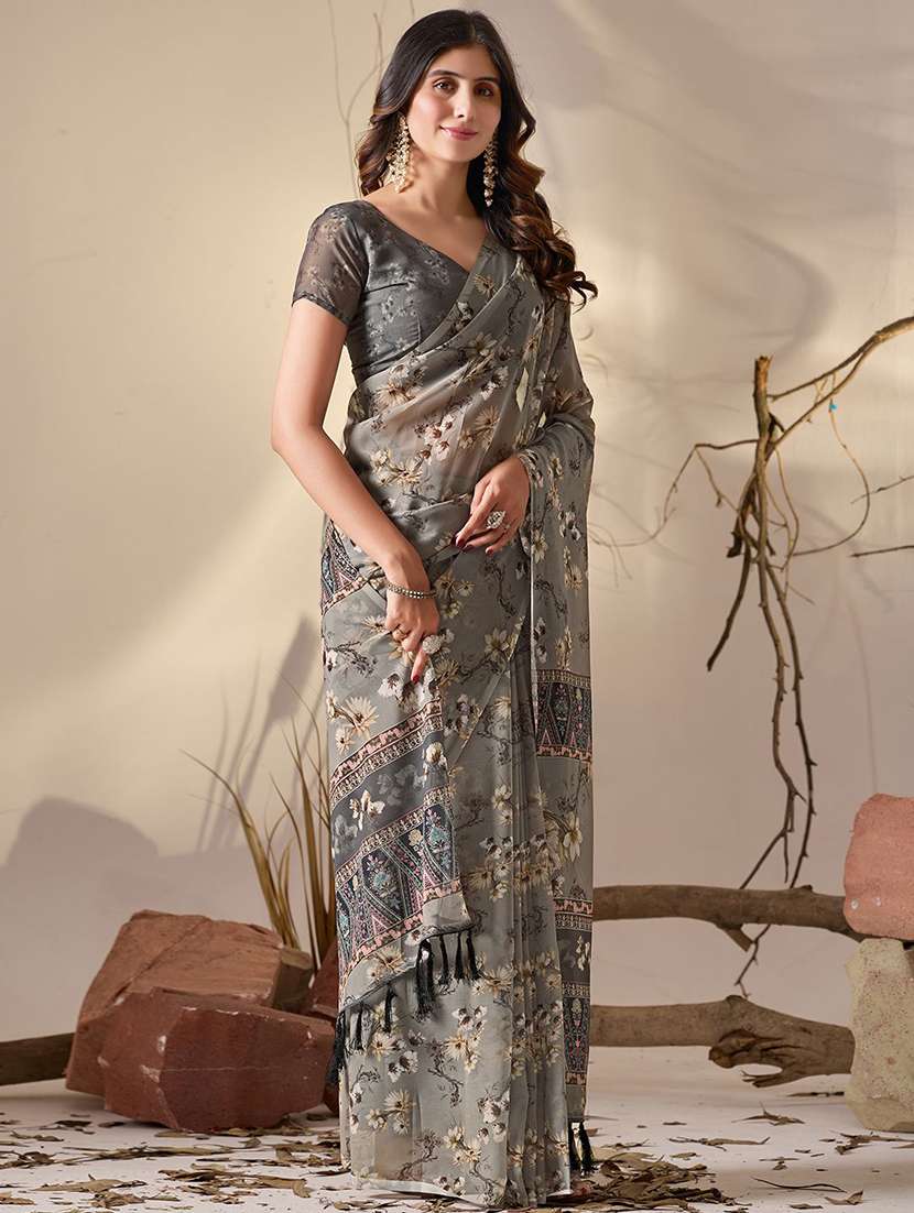 women printed casual wear saree with blouse - 22571876 -  Standard Image - 2