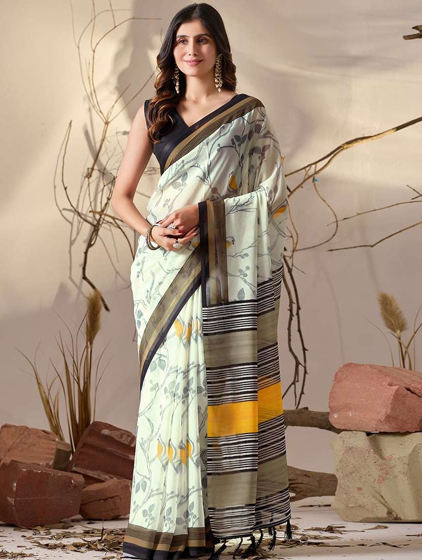 women printed casual wear saree with blouse