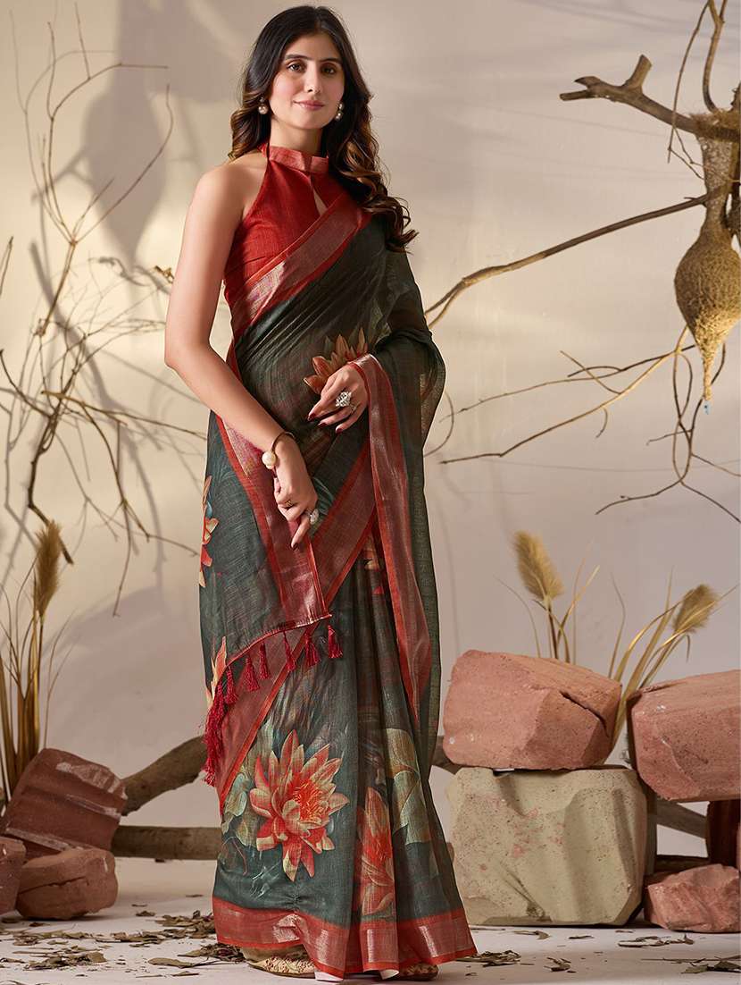 women printed casual wear saree with blouse - 22571879 -  Standard Image - 2