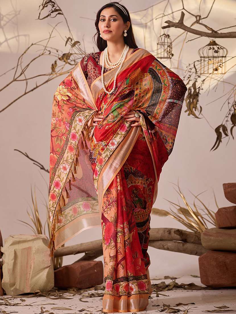 women printed casual wear saree with blouse - 22571893 -  Standard Image - 2