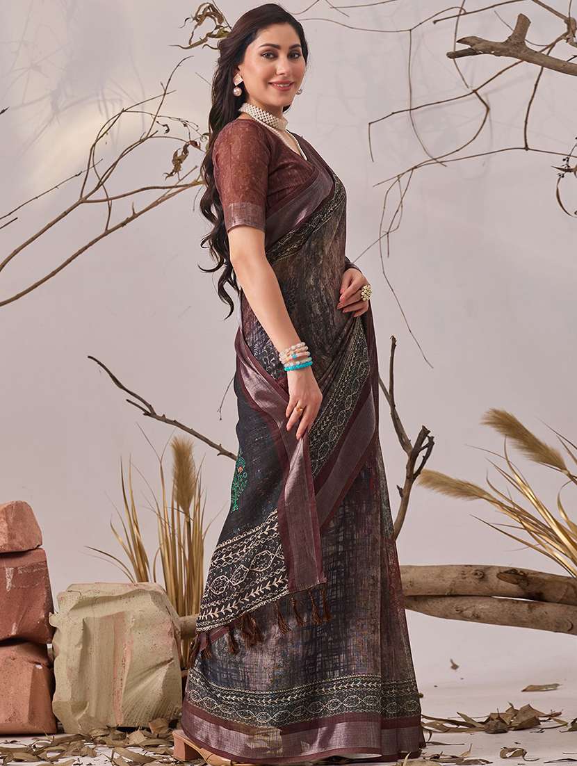 women printed casual wear saree with blouse - 22571909 -  Standard Image - 2