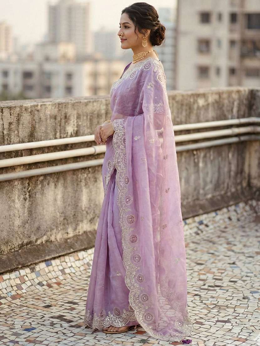 women solid with work embroidered saree with blouse - 22571918 -  Standard Image - 2