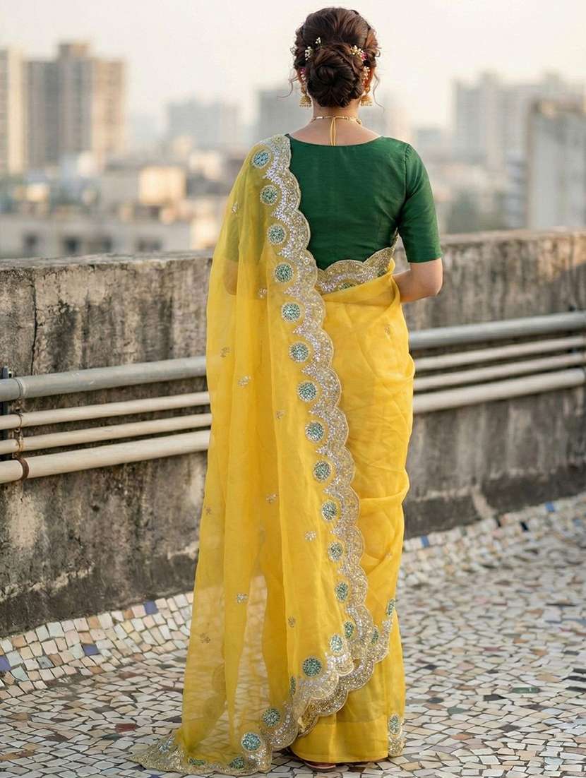 women solid with work embroidered saree with blouse - 22571921 -  Standard Image - 2