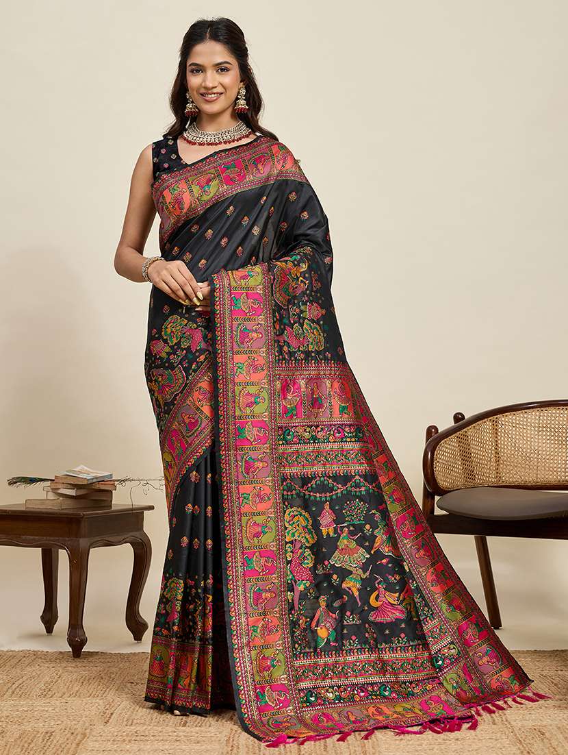 women self design pashmina silk saree with blouse