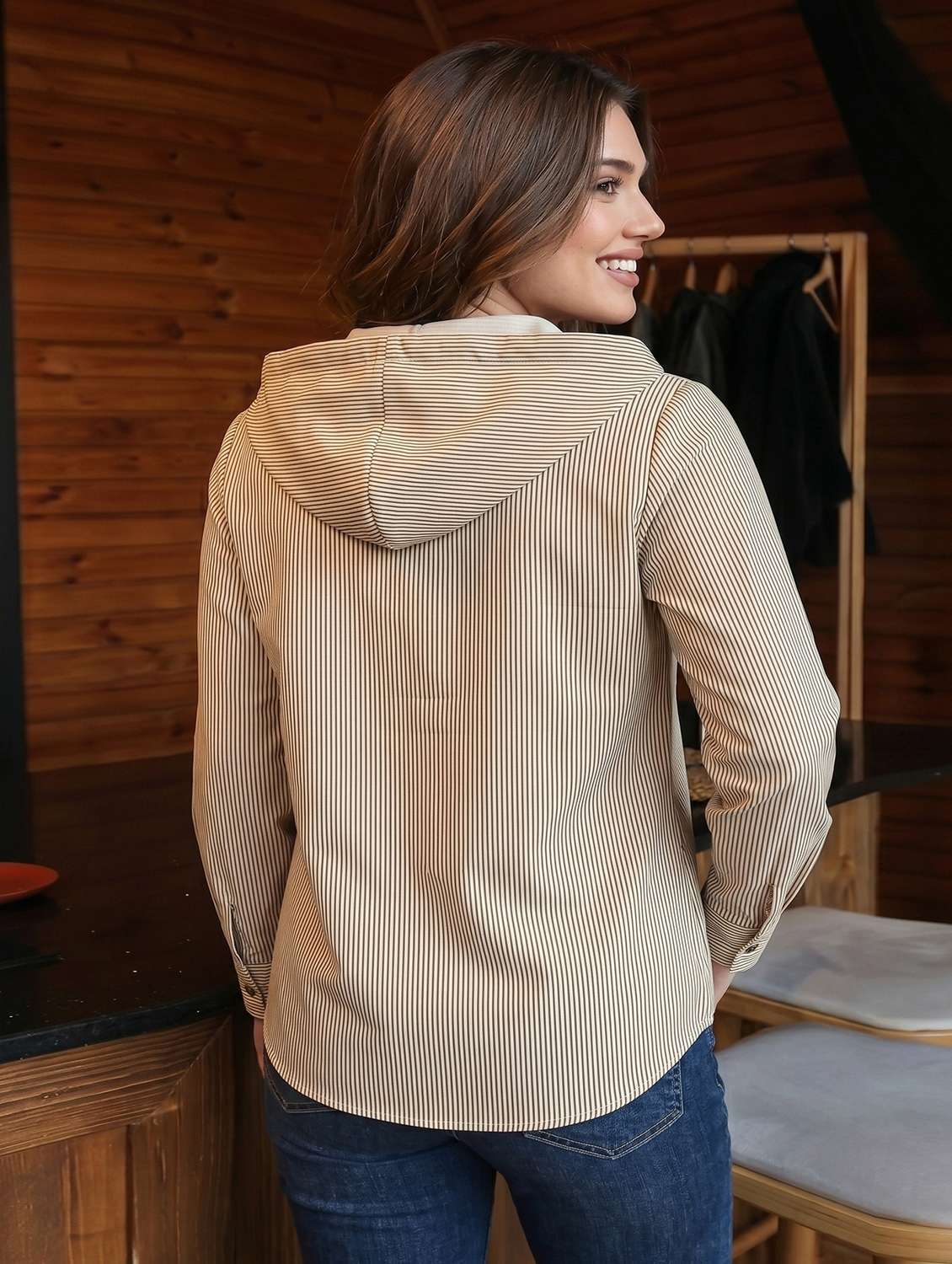 Women Printed Long Sleeves Hooded Shirt - 22572067 -  Standard Image - 2