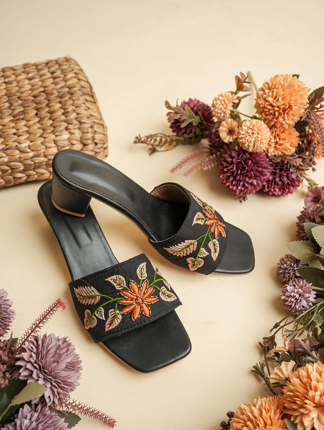 women embroidered slip on sandal
