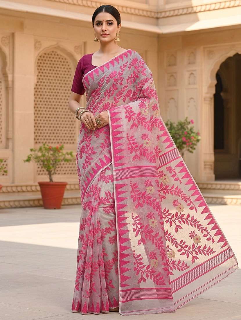 Women Self Design Jamdani Saree With Blouse - 22572092 -  Standard Image - 2