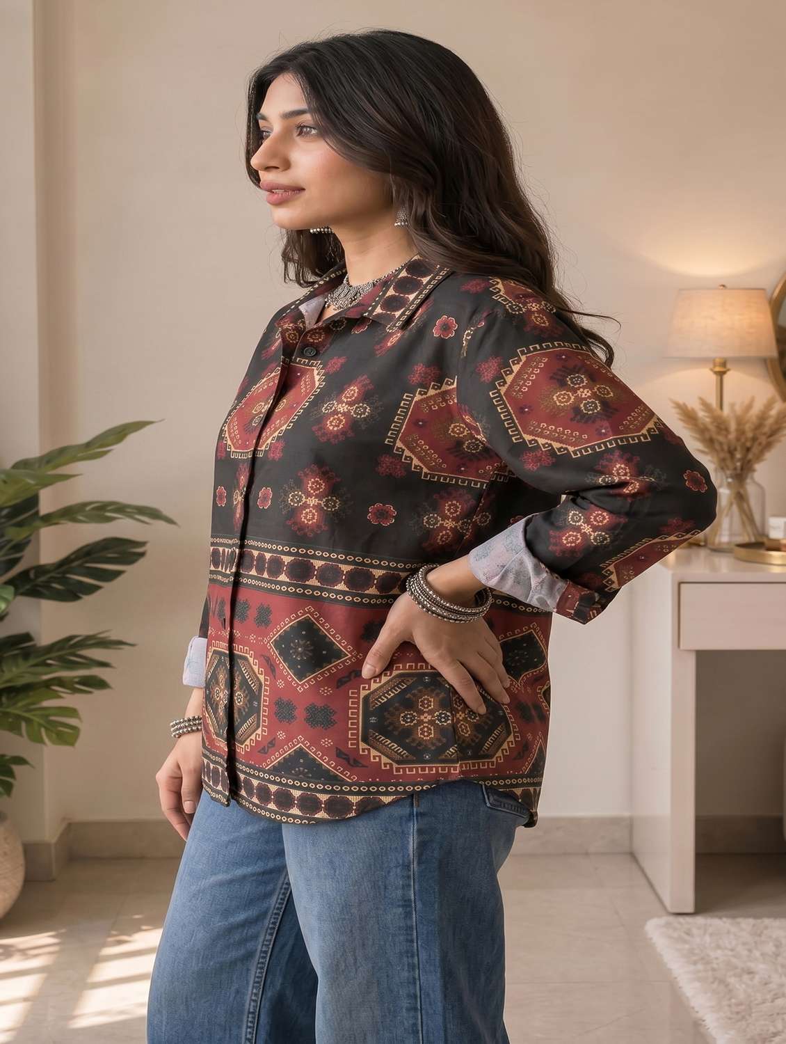 women printed long sleeves regular shirt - 22572132 -  Standard Image - 2