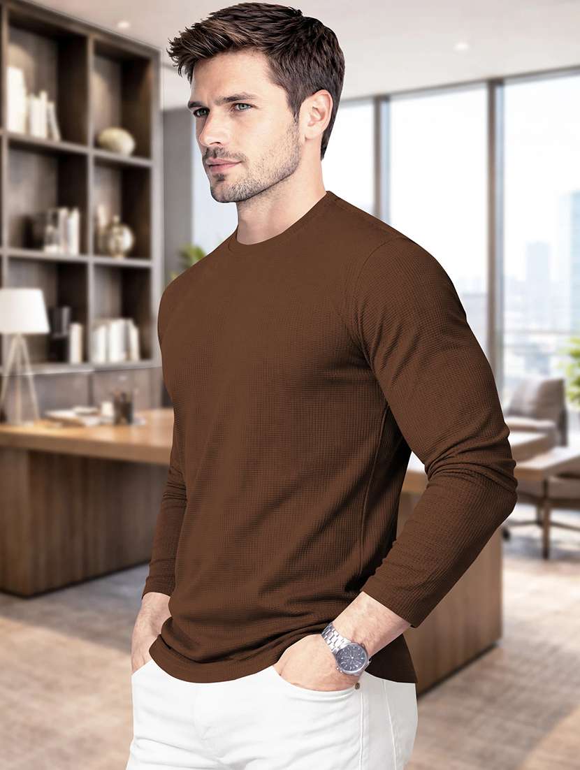 men textured long sleeves regular fit t-shirt - 22572140 -  Standard Image - 2