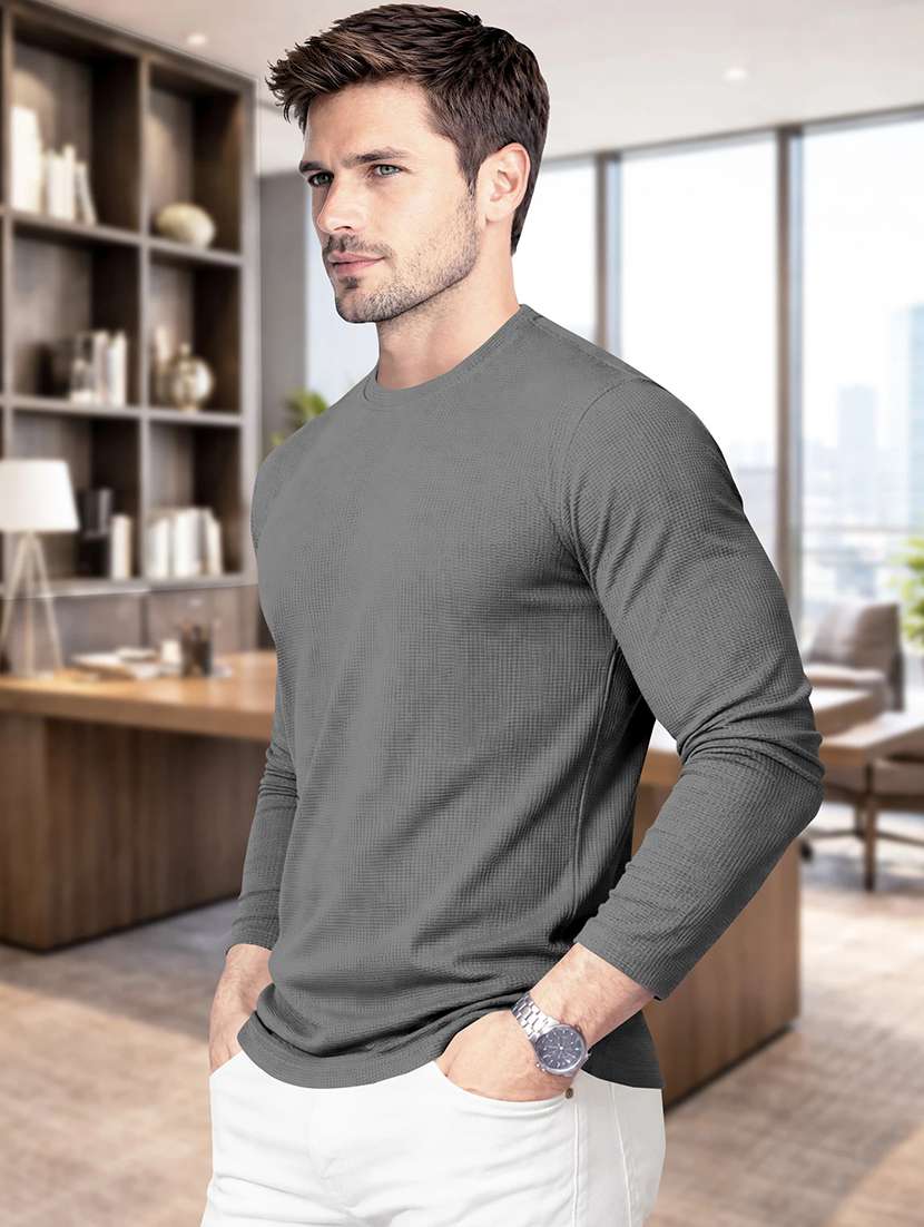 men textured long sleeves regular fit t-shirt - 22572141 -  Standard Image - 2