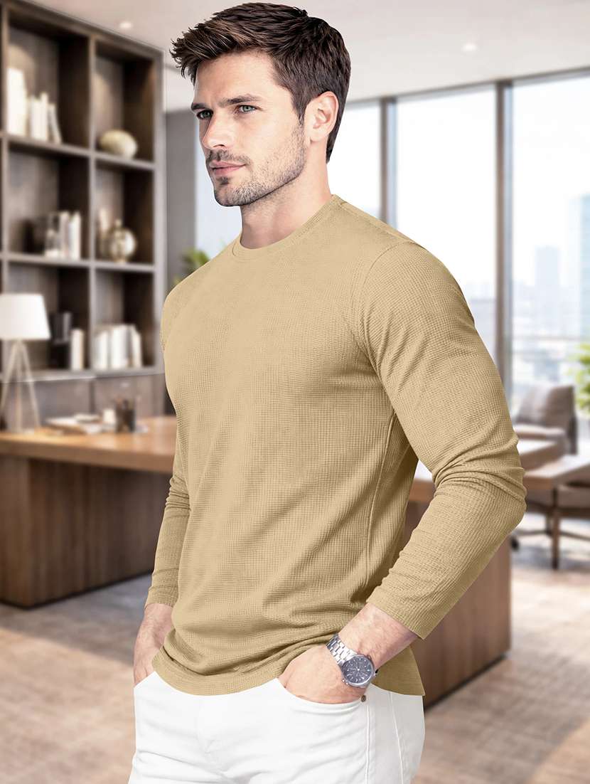 men textured long sleeves regular fit t-shirt - 22572143 -  Standard Image - 2
