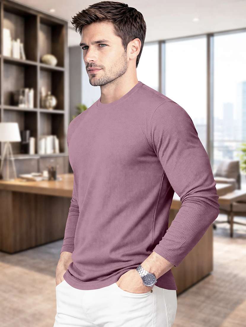 men textured long sleeves regular fit t-shirt - 22572144 -  Standard Image - 2