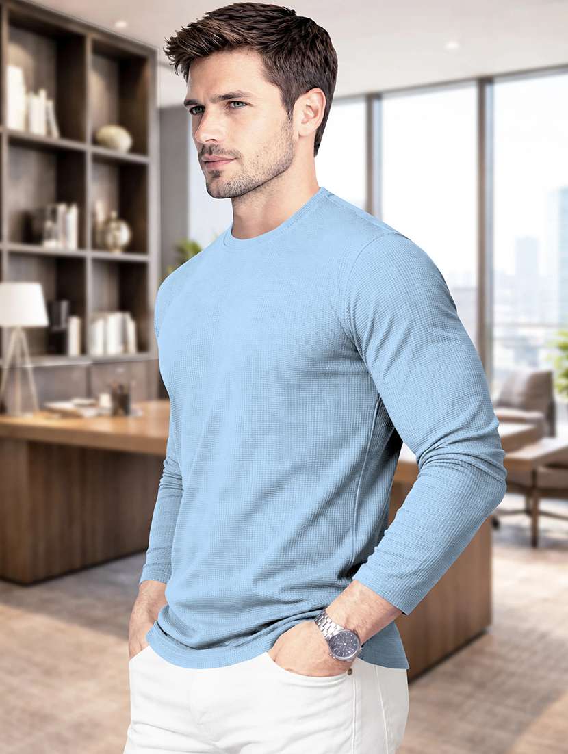 men textured long sleeves regular fit t-shirt - 22572145 -  Standard Image - 2