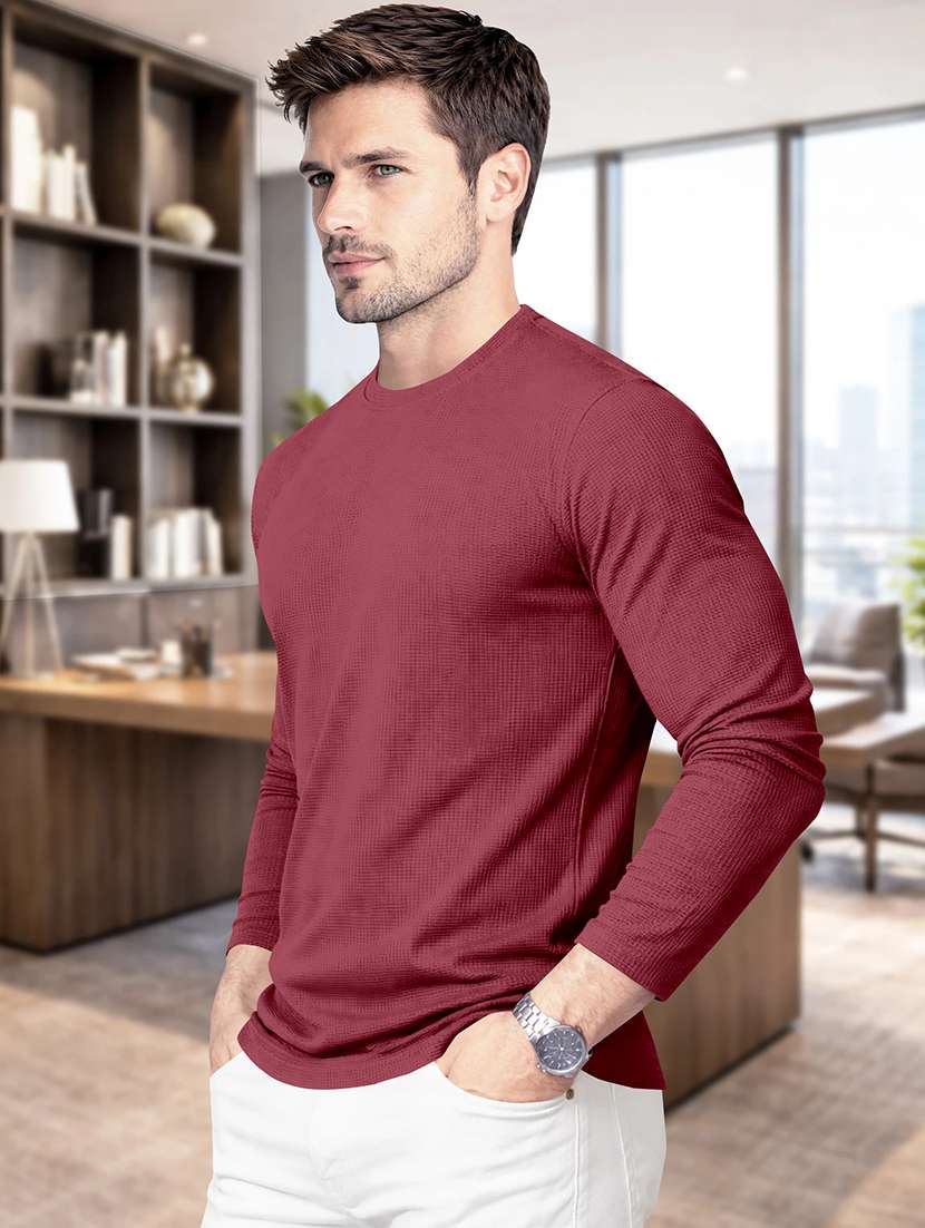 men textured long sleeves regular fit t-shirt - 22572146 -  Standard Image - 2