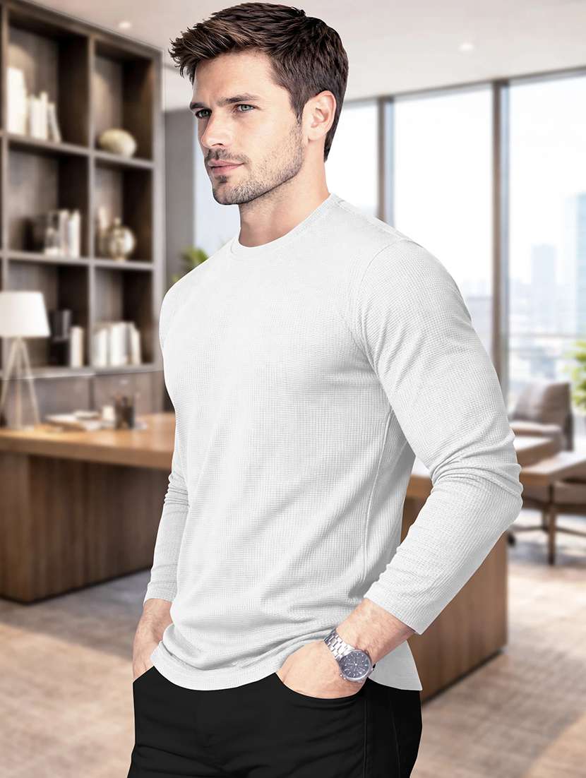 men textured long sleeves regular fit t-shirt - 22572147 -  Standard Image - 2