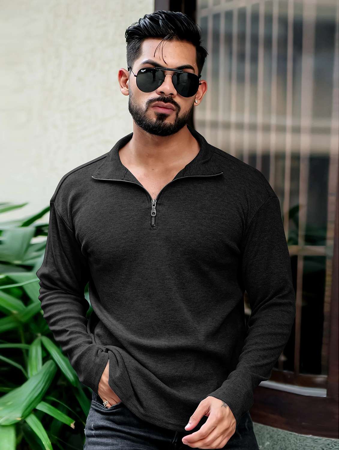 men textured long sleeves polo t-shirt - 22572178 -  Standard Image - 2