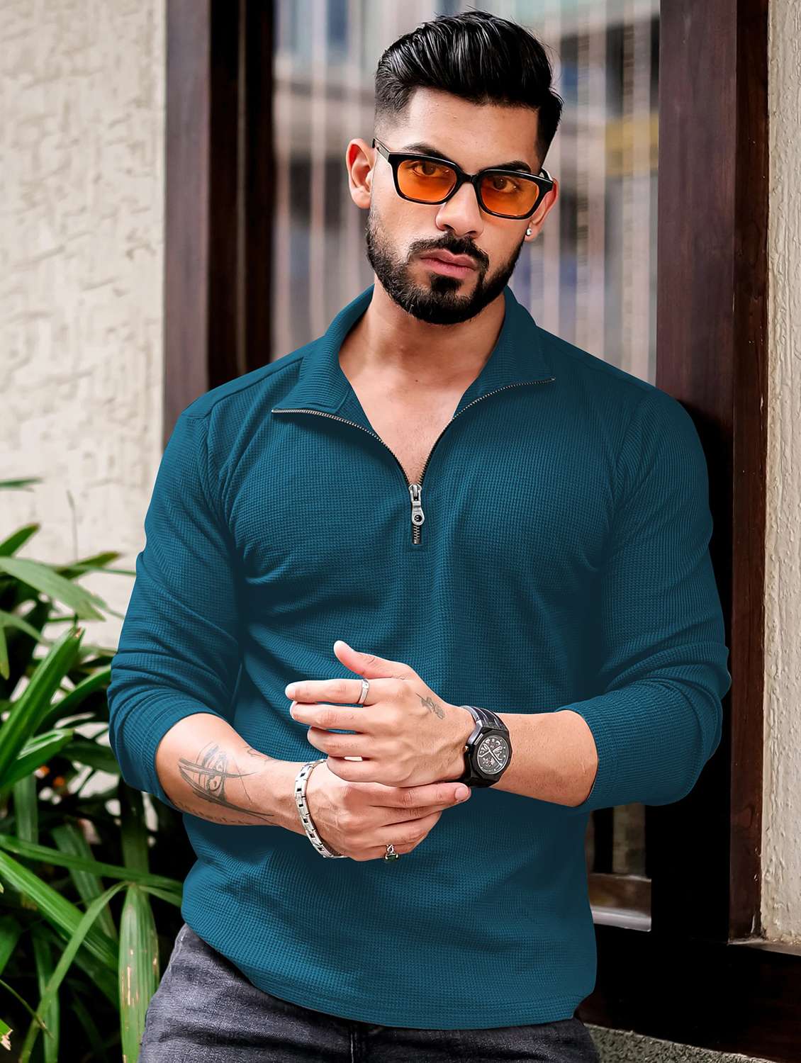 men textured long sleeves polo t-shirt - 22572182 -  Standard Image - 2