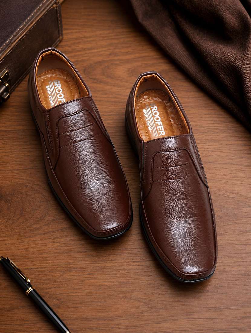 men solid slip on formal shoes