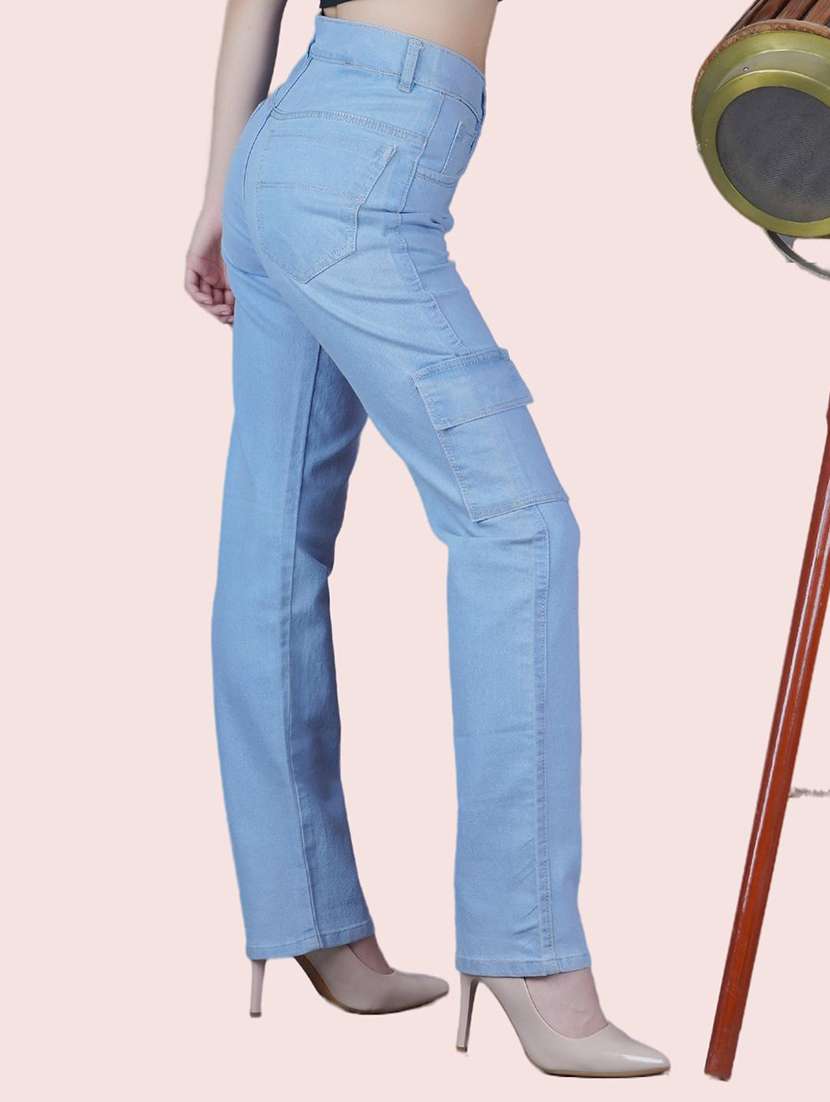 women solid high rise cargo jeans - 22572952 -  Standard Image - 2