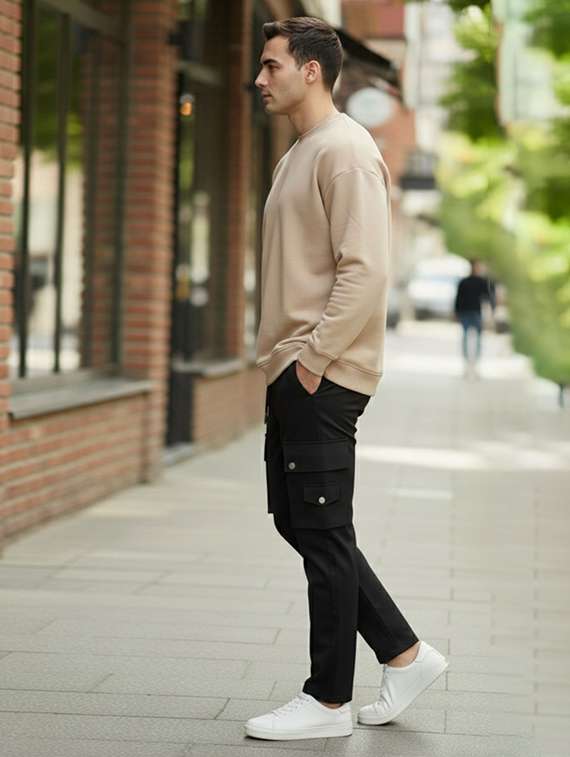 men solid mid rise cargo pant - 22573071 -  Standard Image - 2