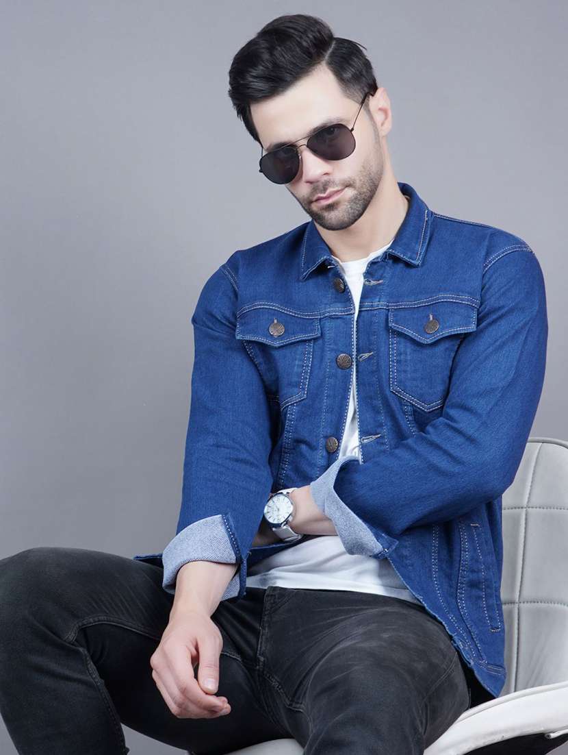 men solid long sleeves denim jacket