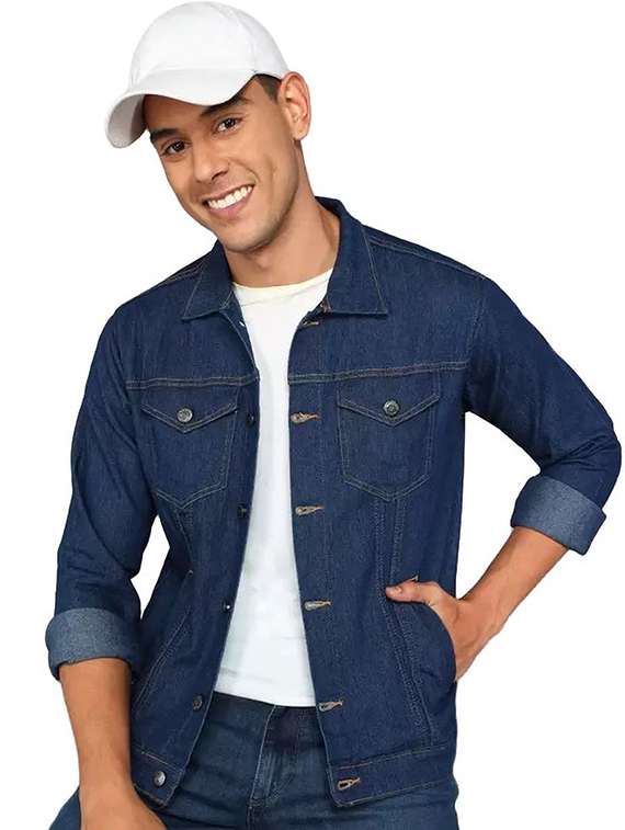 men solid long sleeves denim jacket